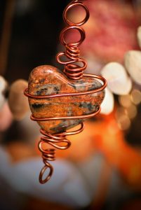 gemstone heart wrapped in wire