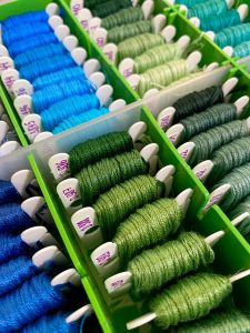 blue and green embroidery floss