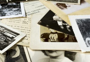 Genealogy family history theme with old family photos and documents