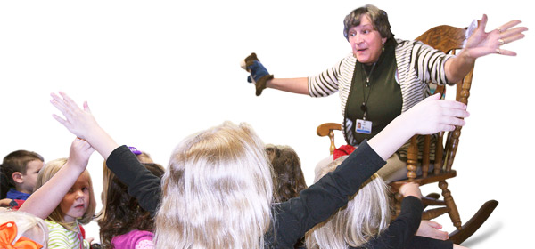 Outreach Storyteller Judy Rohr presents storytime out in the community