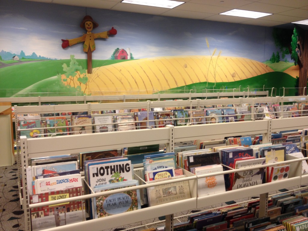 Shelves of library books