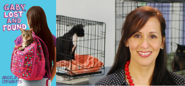 Book cover: Gaby, Lost and Found. Portrait of author Angela Cervantes at an animal shelter.