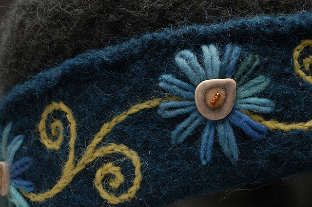 Embroidery with Antler Button & Glass Seed Beads