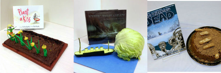 Previous Edible Books entries. From left: Plant a Kiss, Iceberg Right Ahead, and The Walking Dead.